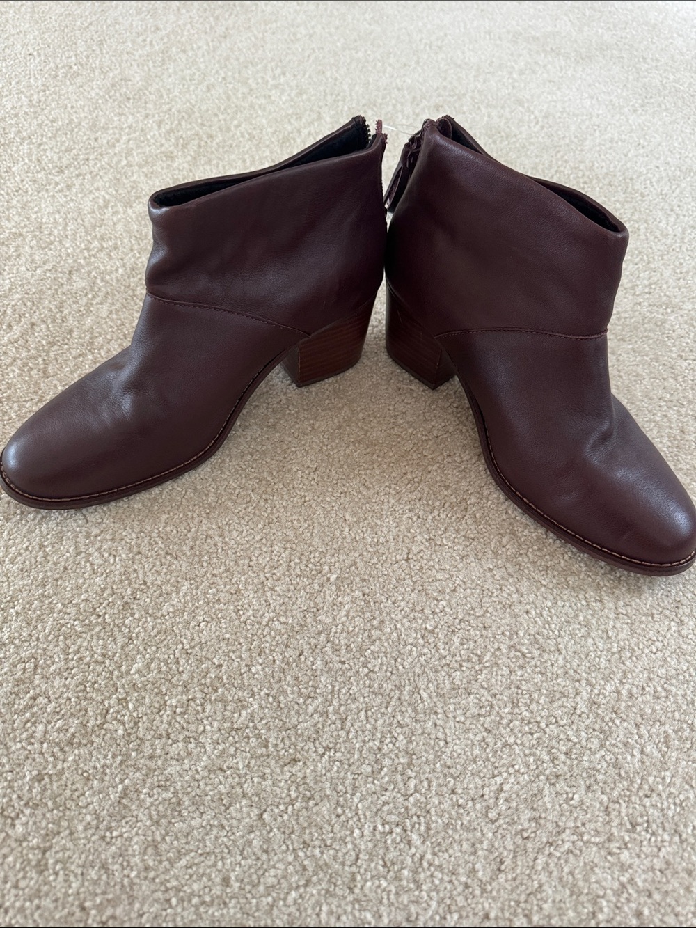 Toms Oxblood Leather Ankle Boots with Low Block Heel